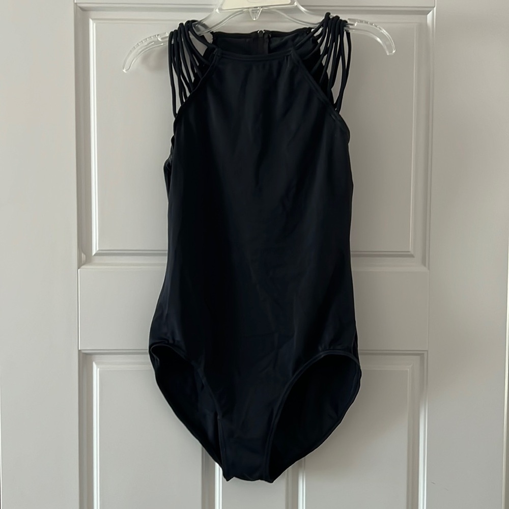 Balera Black Leotard Strappy Shoulders and Back Zipper - Size SA